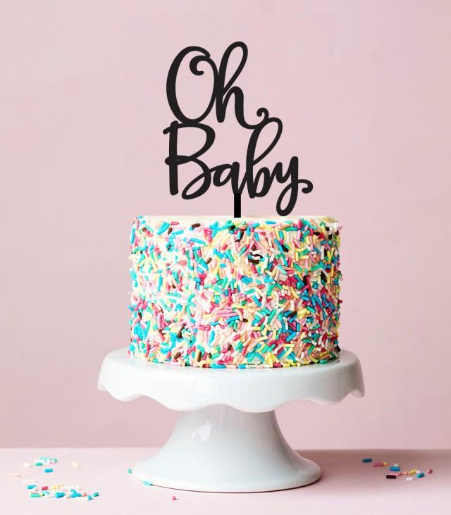 Oh Baby Pattern Happy Birthday Acrylic Cake Topper Babyshower Cupcake Topper EB 