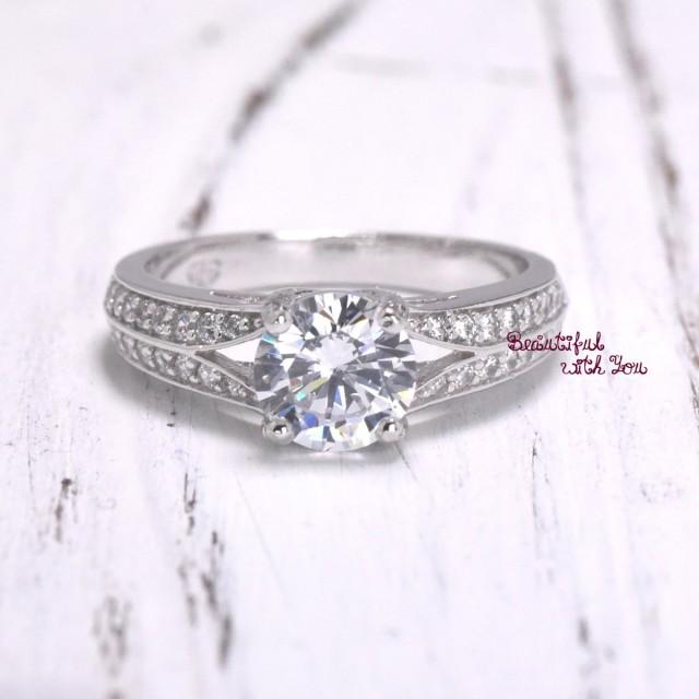 Fiancee Engagement Ring For Her Wedding Band White Gold Plated Sterling