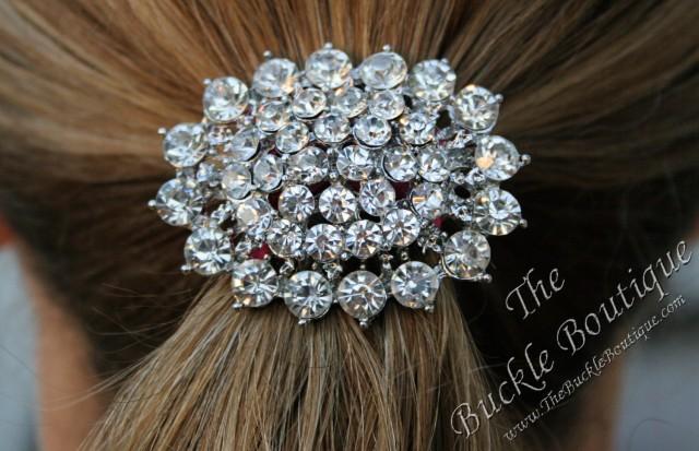1no CURVED DIAMANTE CRYSTAL PONYTAIL COVERS ON BLACK ELASTIC UK SELLER 