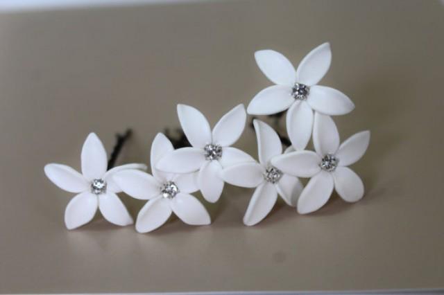 White Jasmine Flower Accessories Hair Pin Set Of 6 Jasmine