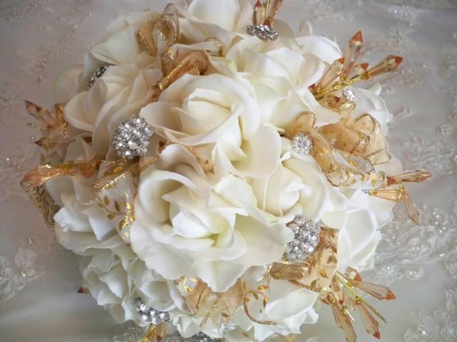 Realtouch Vintage Destination Rhinestone Gold Accents Wedding Bridal Bouquet Set Called The Aurora 2525674 Weddbook