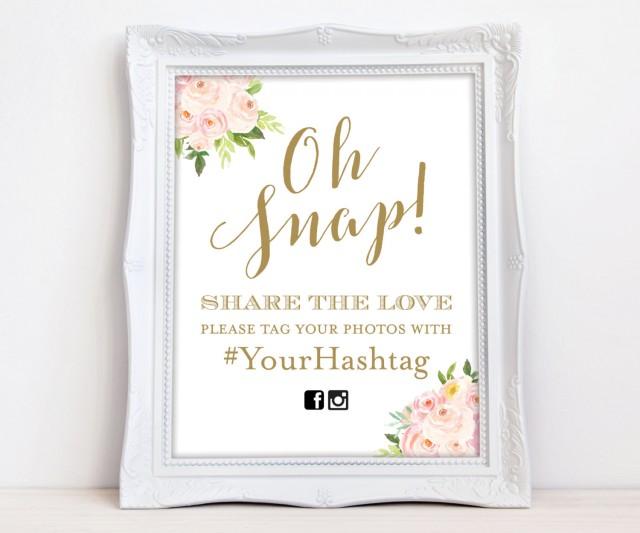 Pink Silver /& Navy Blue Floral Social Media Hashtag Photos Wedding Sign Print