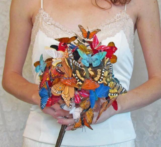 Butterfly Wedding Bouquet, In Oranges, Reds, And Blues For Your Wedding
