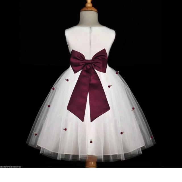 white and maroon flower girl dresses