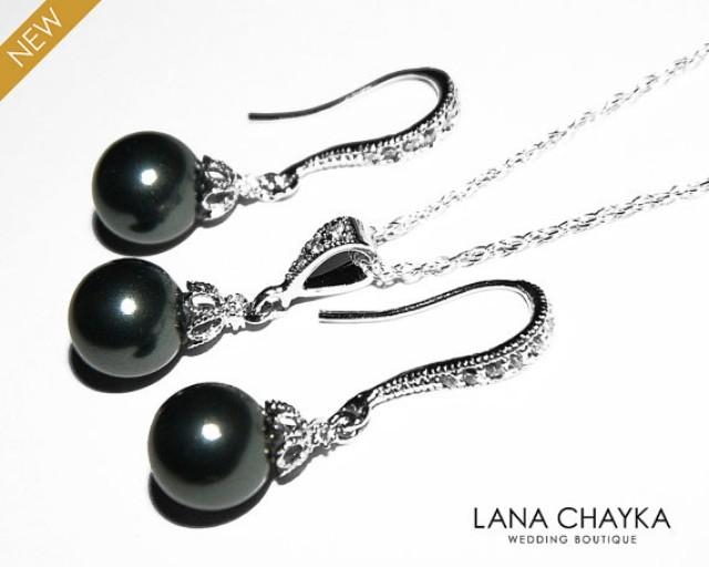 Black Pearl Earrings And Necklace Set Sterling Silver Cz Drop Black Pearl Earrings And Necklace Set Sterling Silver Cz Drop Swarovski 8mm Earring Wedding Jewelry 2526434