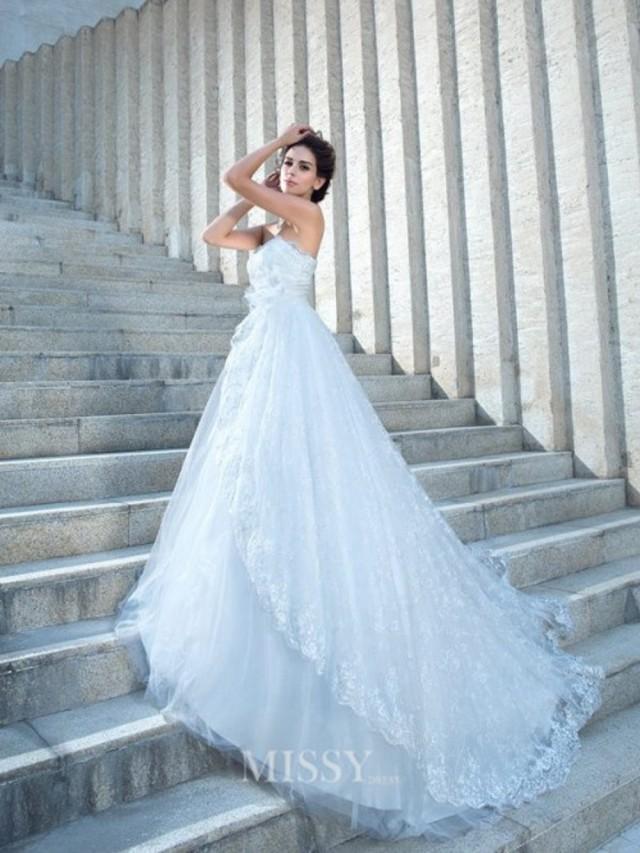 A Linie V Ausschnitt Schleppe Spitze Tull Brautkleid Al1203