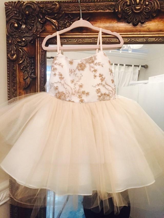 Girls / Toddler Embroidered Tulle Dress Bronze / Champagne Flower Girl