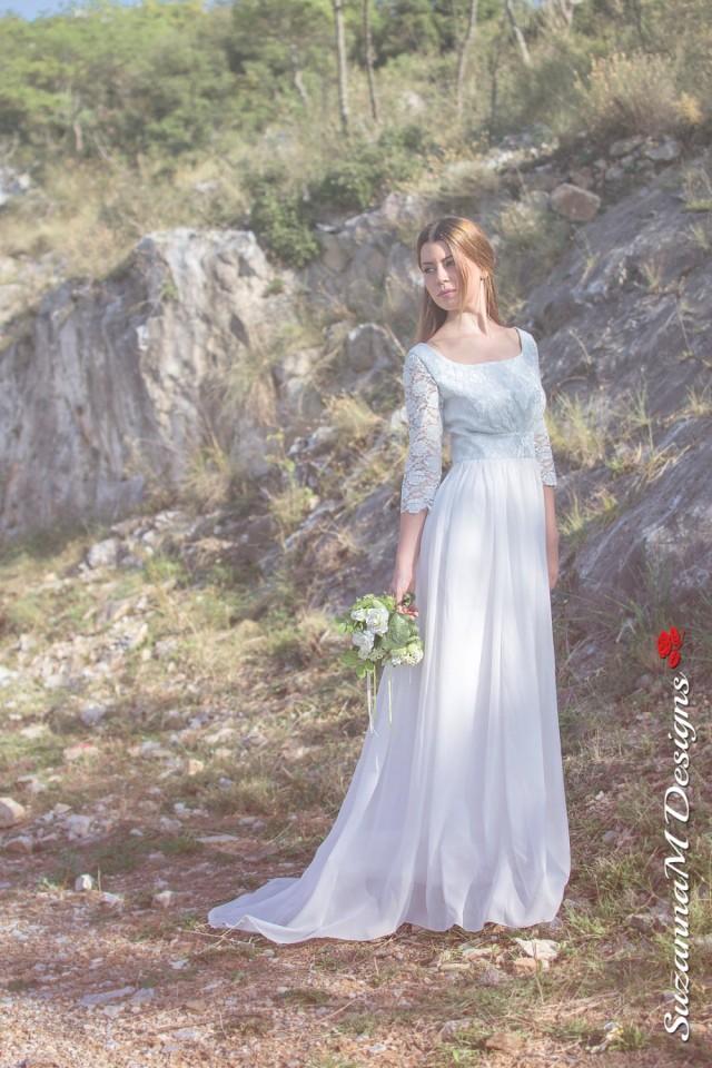 Long Wedding Dress 50s Wedding Gown White Bridal Dress Blue Lace Dress Chiffon Wedding Gown Long Bidal Dress Handmade Wedding Dress 2526789 Weddbook