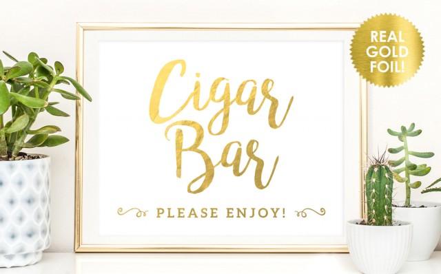 Wedding Cigar Bar Signs In Real Gold Foil Wedding Cigar Bar