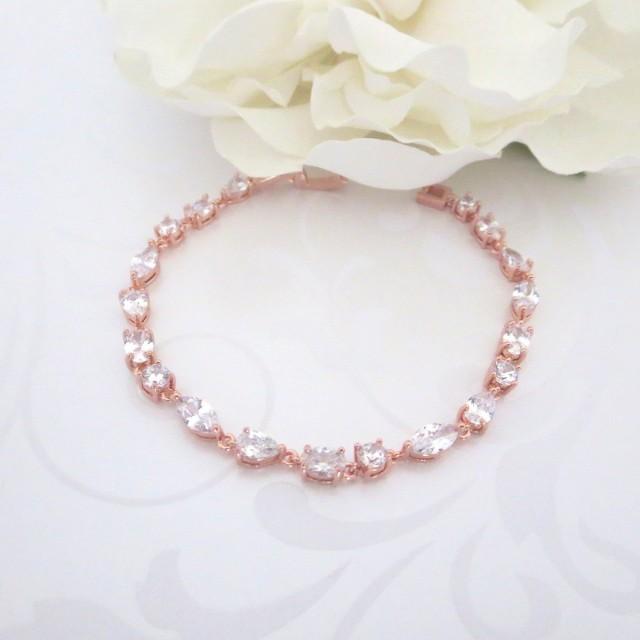 Rose Gold Tennis Bracelet, Crystal Bridal Bracelet, Wedding Bracelet