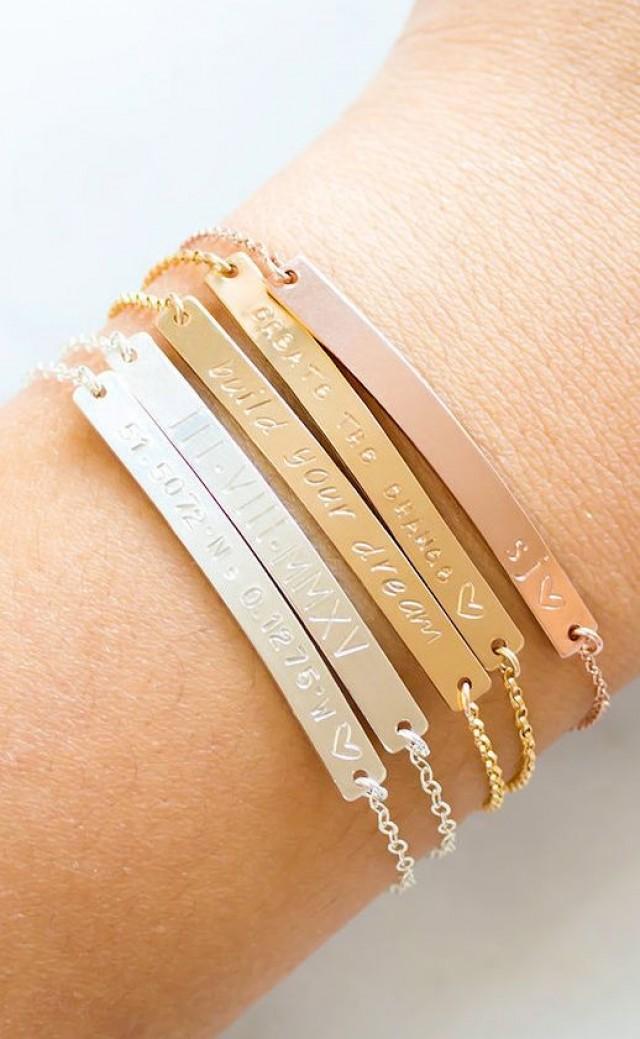Gold Bar Bracelet, Engraved Bracelet, Name Plate, Bridesmaid Jewelry