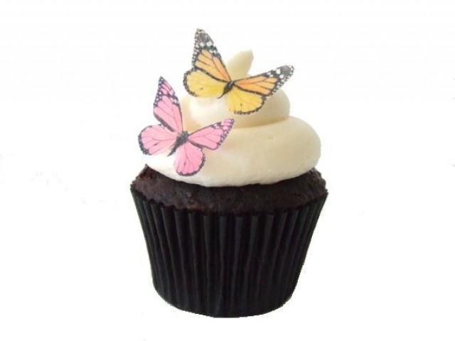24 Edible Butterflies 24 Mini Pink And Yellow Cupcake Toppers