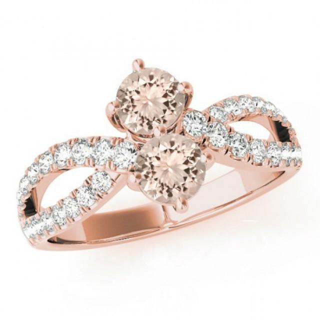 Rings 14k Rose Gold 1 Ct Double Pink & Diamond Split Shank Ring 14k Rose