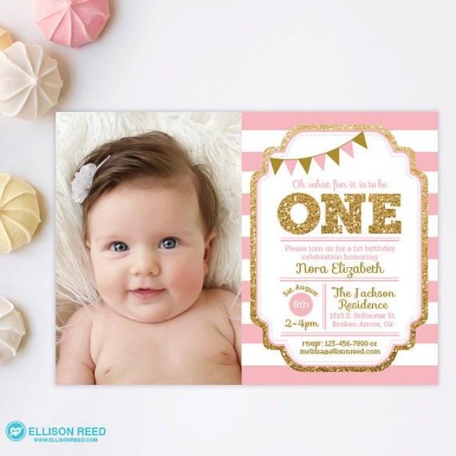Pink And Gold Invitation, 1st Birthday Invitation, Girl Birthday