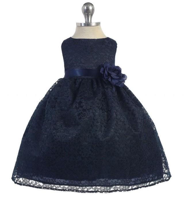 Flower Girl Dress Lace Navy , Navy Blue Party Dress, Navy Blue Pageant Dress, Navy Blue Holiday