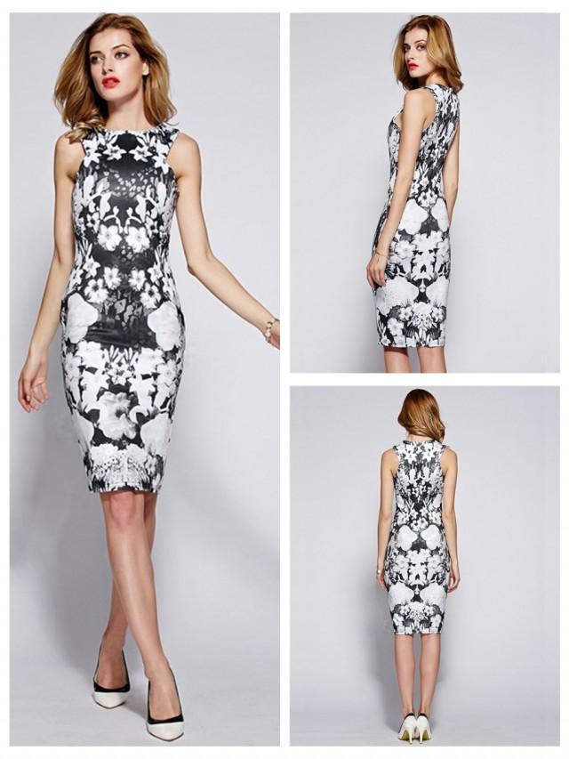 black and white floral cocktail dress