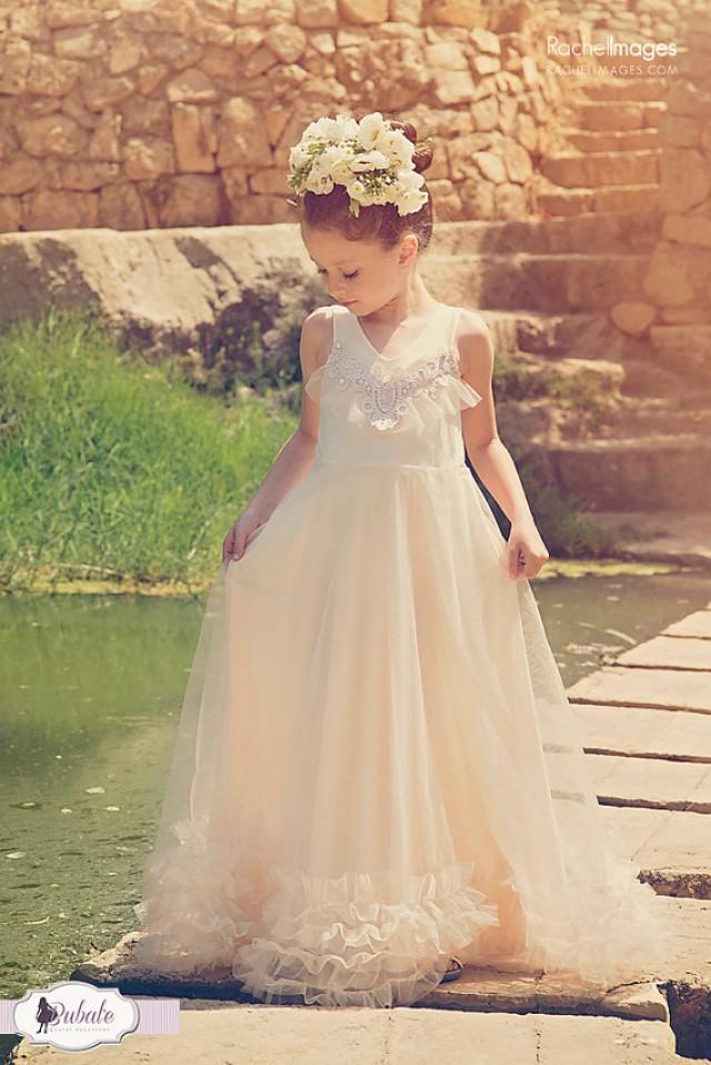 champagne tulle flower girl dress