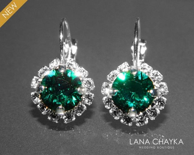 Emerald Halo Crystal Earrings Swarovski Green Rhinestone Sparkly