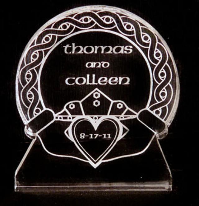 Claddagh Irish Wedding Cake Topper Acrylic Personalized Light