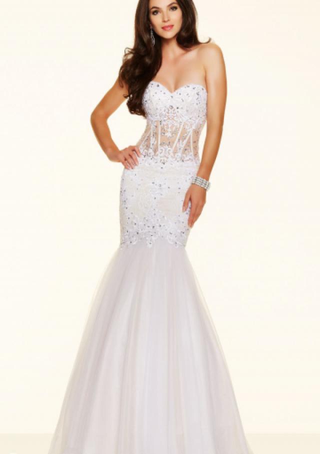 Sweetheart Nude Appliques Beading White Tulle Floor Length Mermaid