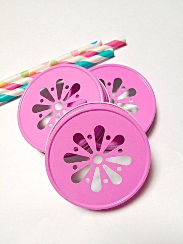 15 PINK Daisy Cut Mason Jar Lids For Straws Daisy Lids, Summer Wedding Birthday Garden Party