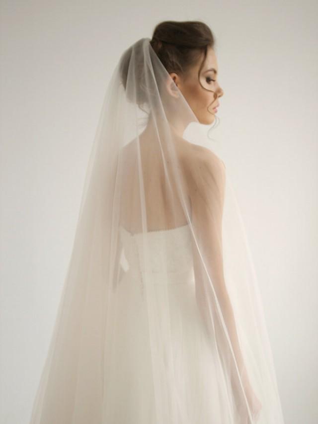 Cathedral Italian Soft Tulle Wedding Veil With Knee Blusher In Peach