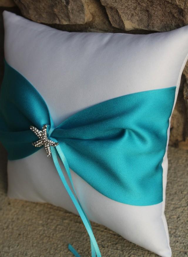 Malibu blue ring cushion turquoise and black wedding accessories Turquoise and Black wedding ring bearer pillow