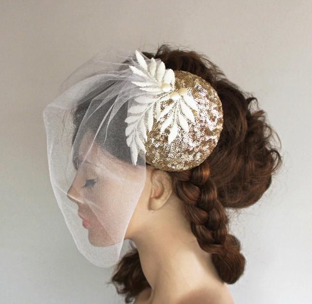 Bridal Hat Fascinator Gold Sequined 