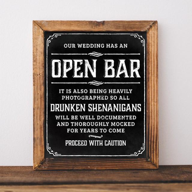 Chalkboard Wedding Signs. Printable Open Bar Wedding Sign. Open Bar