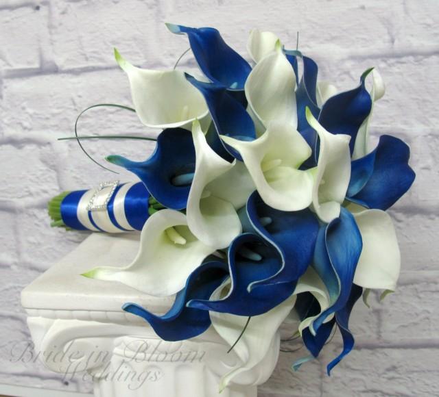 Calla Lily Wedding Bouquet Bridal Bouquet Real Touch Calla Lilies Royal Blue White 2533364 6474