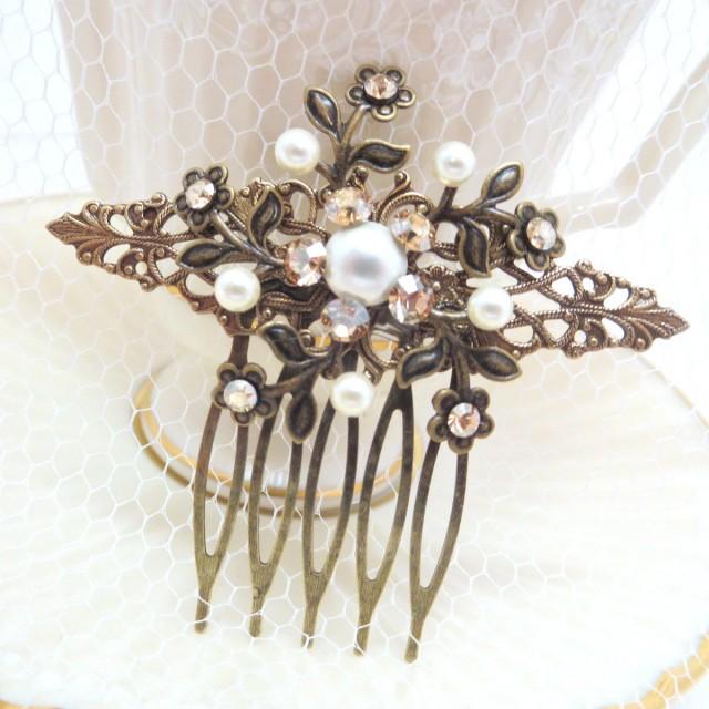 Bridal Hair Comb, Wedding Headpiece, Vintage Style Hair Comb, Champagne