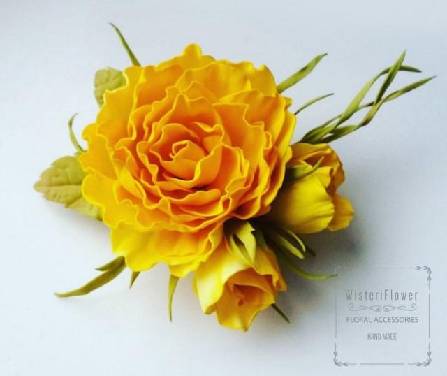 yellow rose hair clip