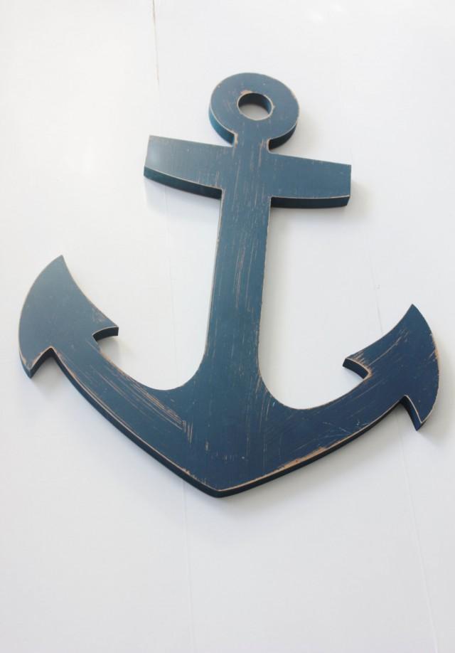 WOOD ANCHOR GUESTBOOK Wooden Navy Blue Distressed Rustic Custom Color