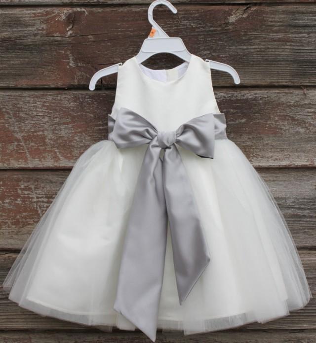 Ivory Flower Girl Dress Bow Sash Pageant Silver Wedding Bridal Children