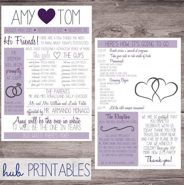 Funny Wedding Program Printable With Hearts And Rings Customized