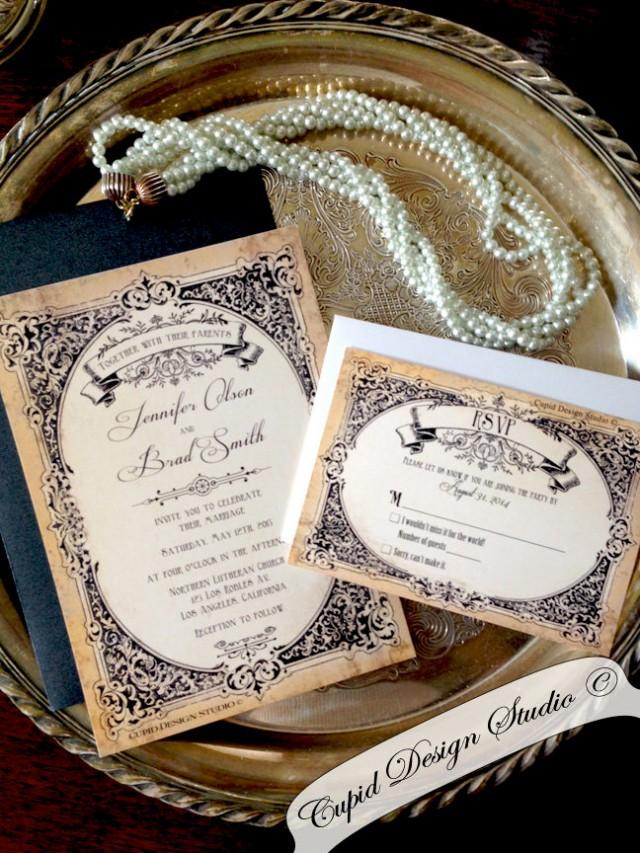Gold And Black Wedding Invitations. Royal Wedding Invitations. Ornate