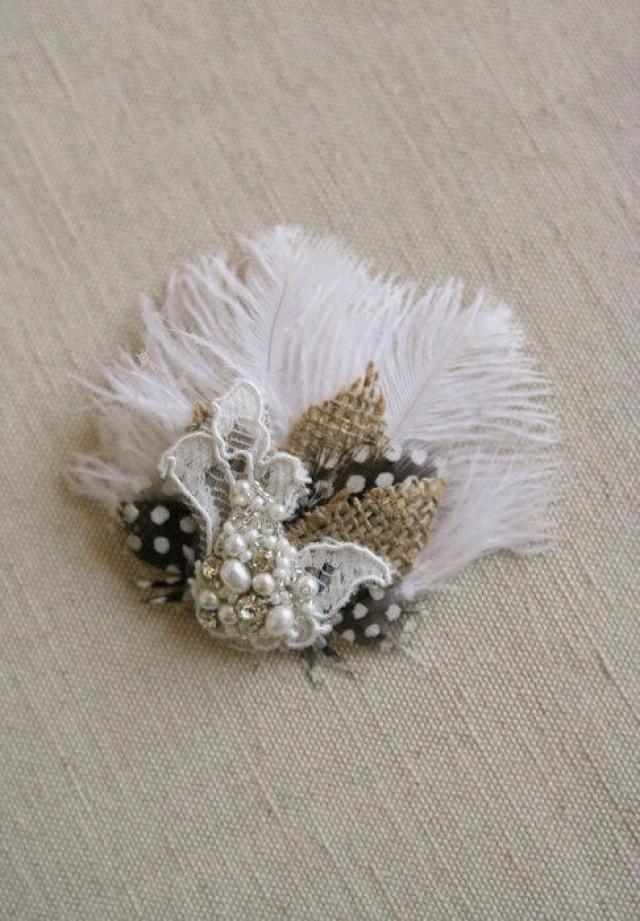 Vintage Rustic Hair Accessory Wedding Feather Fascinator Clip Bridal