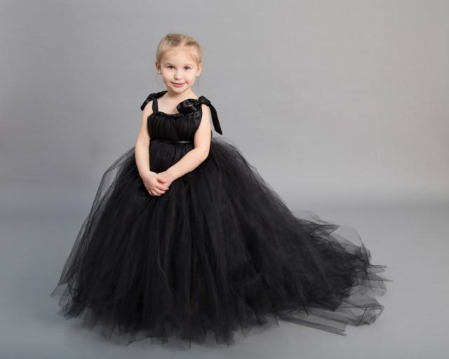black tulle flower girl dress