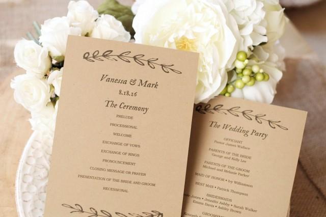 Wedding Ceremony Wedding Program Template EDITABLE PDF Rustic Program Elegant DIY Printable Instant Download E08A Kraft Paper White