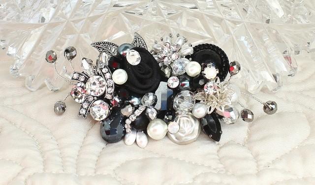 Black Bridal Comb Black Hair Accessory Brass Boheme Wedding