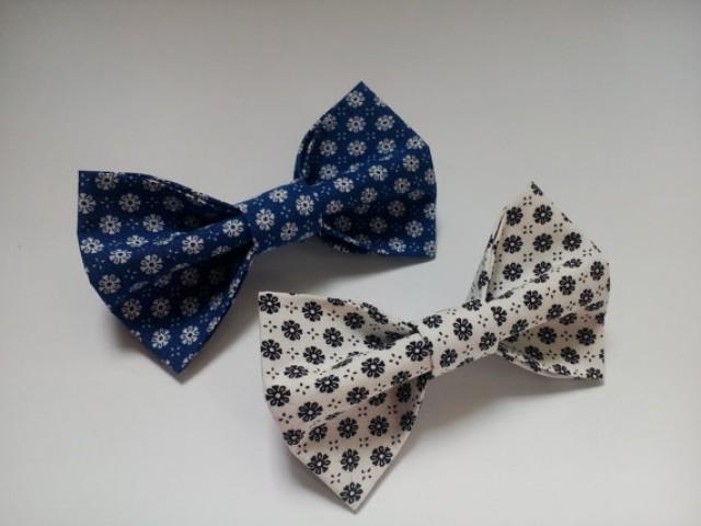 blue and white floral bow tie