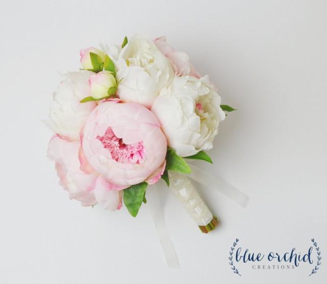 Peony Bouquet With White And Pink Peonies Silk Peony Wedding Bouquet Peonies Cream And Blush