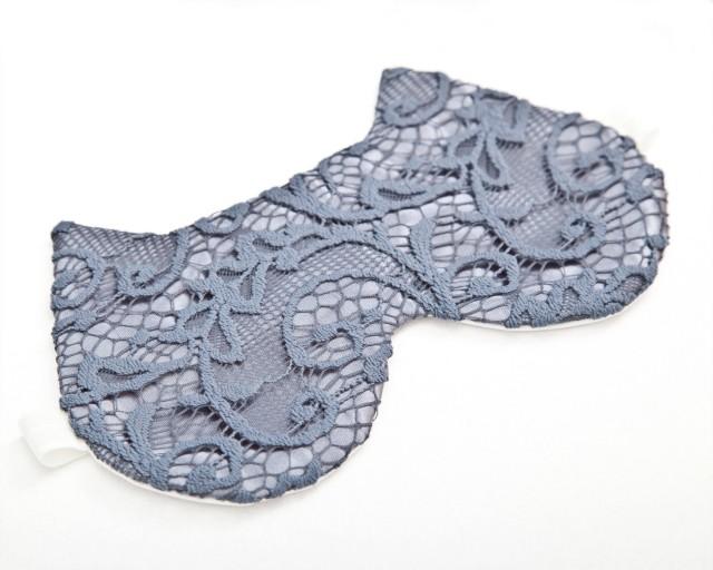 Blue Satin Sleep Mask Lace Cute Cat Bridesmaid Gift Party Sleep Masks