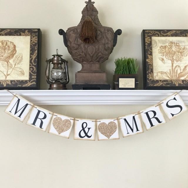 Mr And Mrs Banner Wedding Reception Decor Sweetheart Table