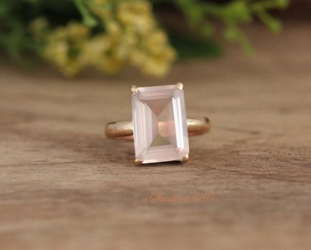 Natural Rose Quartz Ring Gift for her Bridesmaids/' and alternative Engagement Ring 14K Yellow Solid Gold Gemstone Ring