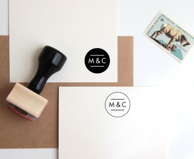 Custom Wedding Rubber Stamp, Initials Or Monogram (Wood Mounted
