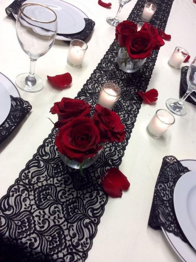 Black Lace Table Runner, 12ft20ft X 7in Wide, Black Wedding Table