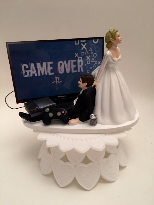 GAME OVER Bride And Groom PS4 Funny Wedding Cake Topper Video Game