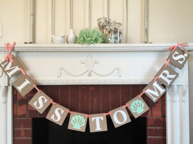 Beach Bridal Shower Decorations Mint And Coral Miss To Mrs