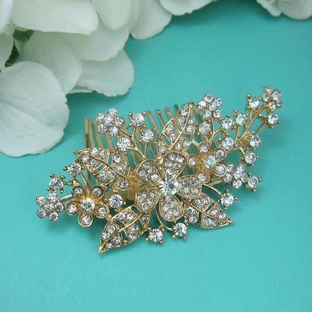 Rose Gold Wedding Hair Comb Floral Crystal Rhinestone Hair Comb Hair